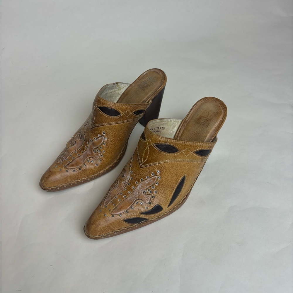 FRYE brown western leather mules